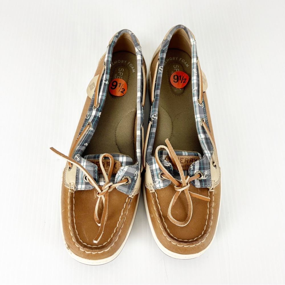 Sperry Top Sider Angelfish Varsity Tan Leather Plaid Boat Shoes - Picture 3 of 6